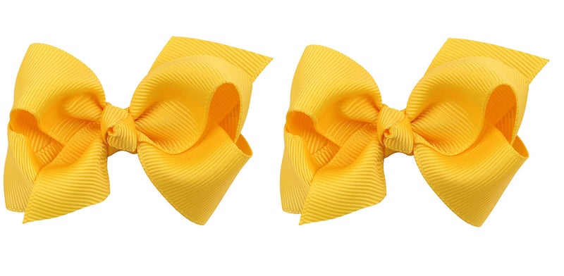 ZOONAI 3 Inch Baby Girl Hair Bows Boutique Hair Clip Teens Toddlers Hairpin Headwear - Set of 2 (Yellow) - Image 1